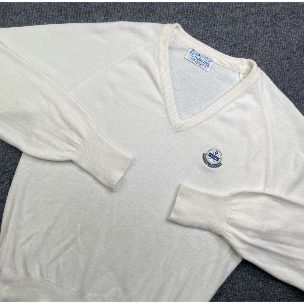 Vintage Pickering Active Sportswear Sweater‎ Men's L Golf Club Cream V Neck